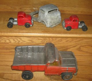 FOUR VINTAGE TOY TRUCKS FOR PARTS OR REHAB STRUCTO HUBLEY TONKA