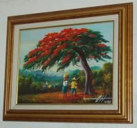 Haiti Royal Poinciana Tree Original Simeon Michel 1992 Haitian Oil