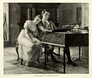 1895 Print Poetzelberger Portrait Felix Mendelssohn Sister Fanny Piano