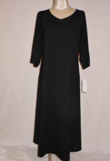 Eileen Fisher Black V Neck Rayon Stretch Calf Length Dress 2X