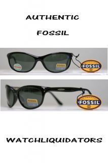 FOSSIL RONALD BLACK PLASTIC FLEX HINGE SUNGLASSES W/ GRAY/GREEN LENSES