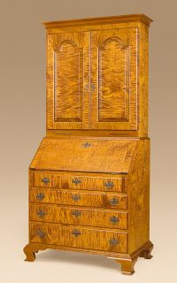 Flat Top Secretary Desk Tiger Maple Wood Colonial Chippendale