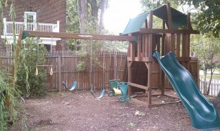 Awesome Swing Set fort rock wall 3 swings slide and monkey bars