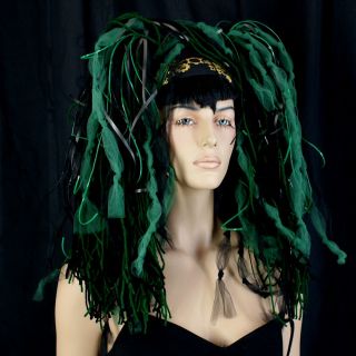 Forest Green Black Goth Knotty Dread Hair Falls Gothic