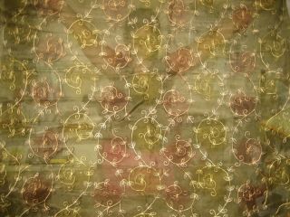 Forest Green Silk Organza Fabric with Embroidery