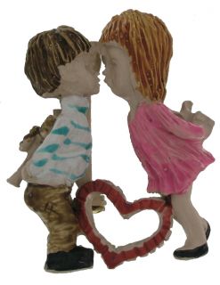 Vintage Fran Mar Moppets Red Heart Kissing Boy Girl Pin