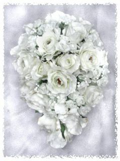  Rose Roses Wedding Bridal Cascade Bouquet Silk Flowers Bride