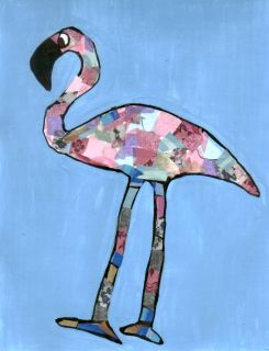 Pretty Flowery Flamingo Mixed Media Abstract Pink Bird Painting