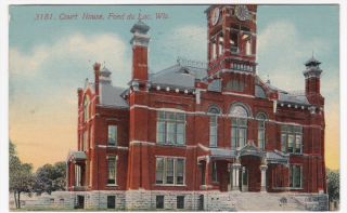 Fond Du Lac Wi Court House 1913 Colored Postcard
