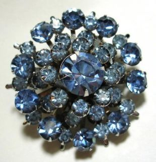 Blue Rhinestone Round Layered Atomic Brooch Pin Vintage Jewelry Retro