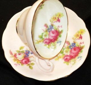 EB FOLEY ENGLAND ROSE BOUQUET PASTEL PINK TEA CUP AND SAUCER