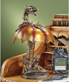 Light of Dragons Fire Statue Table Lamp. Gothic Medieval Decor Display