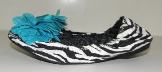 New Steve Madden Girl Footzy Rolls Flats Zebra Flower Ballet 7 Small