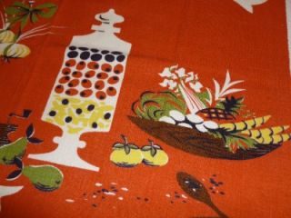 Vtg Martex Towel Orange Linen Kitchen Dish Hand Eames Era Modern Fish