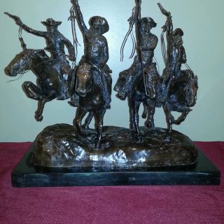 Frederic Remington Coming Through The Rye Bronze Sculpture on Marble