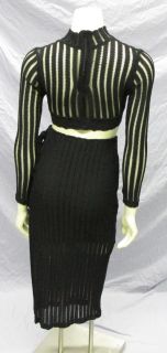 Vtg 80s Fredericks of Hollywood 2pc Black Mesh Bodycon Stretch Dress S
