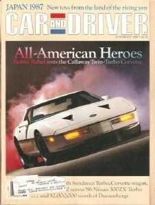 November 1986 Car and Driver Callaway Twin Turbo Vette Bobby Unsers