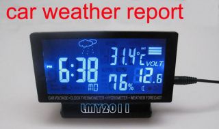   Digital Clock Car Thermometer Hygrometer Black Weather Forecast Top