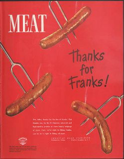  Thanks for Franks American Mean Institute ad 1947 hot dog frankfurter