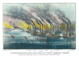 Currier Ives Civil War Print Capture of Fort Henry TN