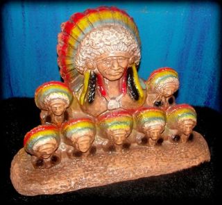 Chalkware Antique American Indian Chief Braves Bust Statue Vintage