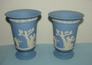  Matching Pair Wedgwood Blue Jasperware Vases
