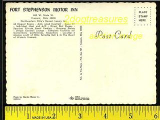 Fremont Oh Fort Stephenson Motor Inn Old Cars Postcard Ohio