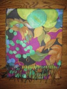 cashmink by v fraas floral leaf print scarf w fringe nwt
