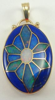 Richard & Flora Milliron 14K Gold Pendant Opal Lapis Blue Artisan