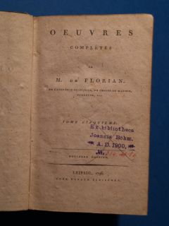 French Book Oeuvres de Florian 1796 Tome Cinquieme