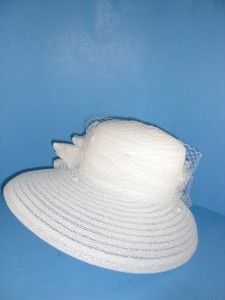 Frank Olive Semi Sheer White Fancy Church Dress Hat Bow Veil Authentic