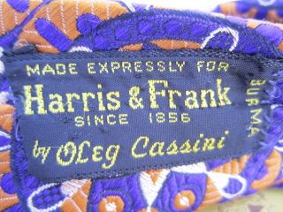  Neck Tie Oleg Cassini Harris & Frank Purple Geometric Embroidered