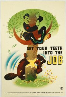 WWII Canadian Patriotic Propaganda Label Flyer Get Your Teeth Into The