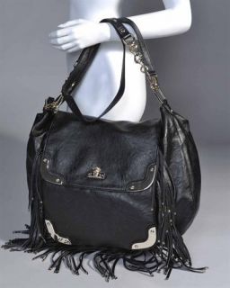  Christian Audigier Black Fringe Leather Bag Purse Handbag. Womens Gift
