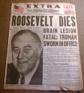 Best 1945 Newspaper President Franklin D Roosevelt Dead