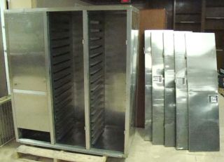 STAINLESS FOOD TRAY RACK CART CABINET WHEELS MISSING FOR PARTS REPAIR