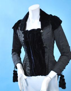 Victorian Fancy Velvet Silk Bodice w Laceup Sleeves Tufted Tassels