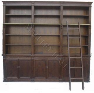 Large Oak Bookcase Ladder Exquisite Molding Cabinet