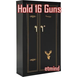 New Black Steel 16 Gun Storage Cabinet Woodmark Metal Safe Box 33 x