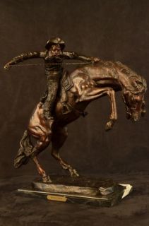 Large Frederic Remington Wooly Chap Cowboy on Horse Sculpture Statue