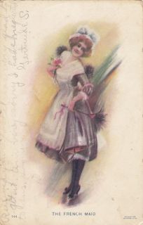 Antique 1900s The French Maid Pretty Lady Artist 1900s Pretty Postcard