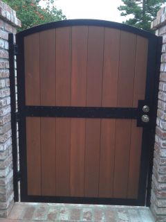 Redwood Metal Security Gate Wrought Iron Wood Entry Garden Ornamental