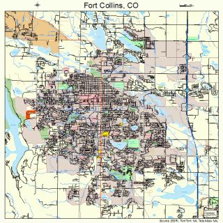 Fort Collins Colorado Street Road Map Co Atlas Poster