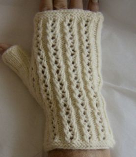 Hand Knitted Wrist Warmers Fingerless Gloves in Creme