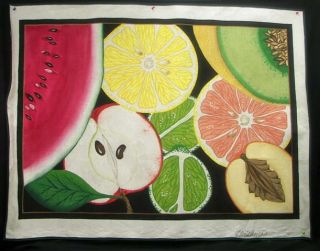 New Needlepoint Colorized Canvas Fruit Rug 33 5 x 46 5 Retail $275