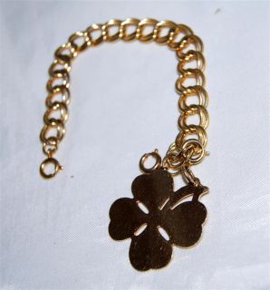 Vintage Lucky 4 Leaf Clover Gold Charm Bracelet