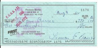 Frances Bavier Signed Check Andy Griffith Show Mayberry Clean