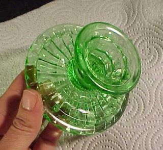 green depression glass candle holder i am not sure of the pattern of