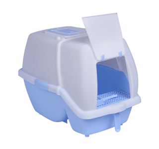 New Split Hooded Cat Litter Box Litter Pan Entry Grate with Scoop Blue