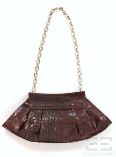 Furla Burgundy Embossed Leather Chain Handbag